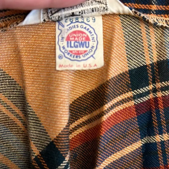Vintage 70s Beverly Paige Pleated Circle Plaid Maxi, Made in USA- Orange &amp; Green