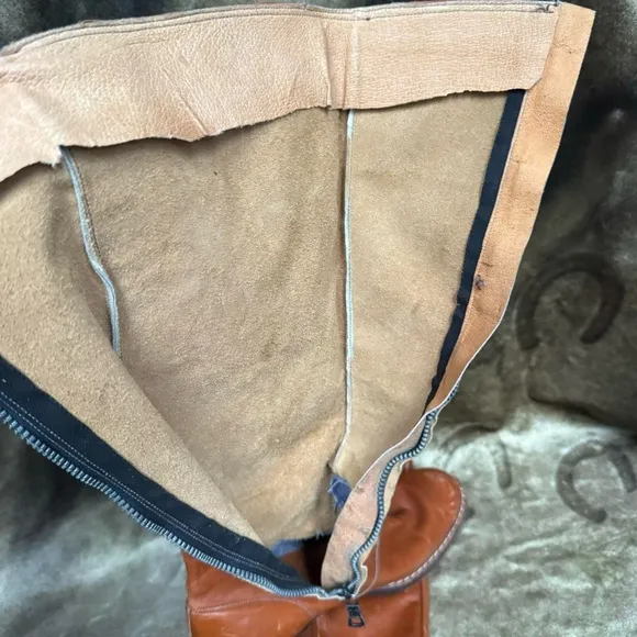 Vintage 70s boho retro brown leather below the knee go go boots fits like 8