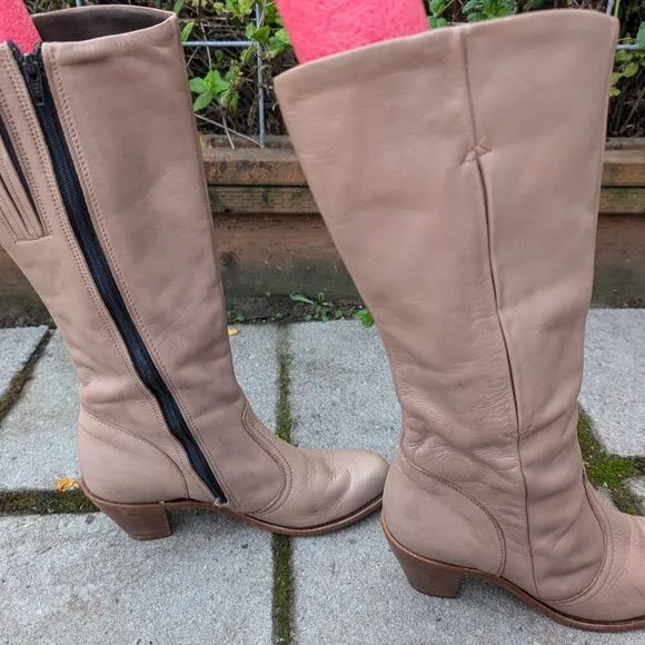 Vintage 70's dexter woman's tan leather heeled cowboy boots sz 9