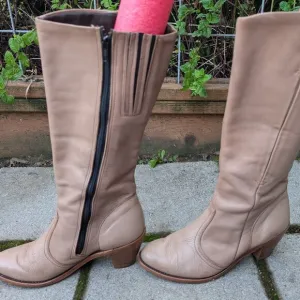 Vintage 70's dexter woman's tan leather heeled cowboy boots sz 9