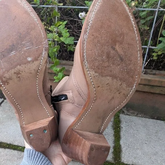 Vintage 70's dexter woman's tan leather heeled cowboy boots sz 9