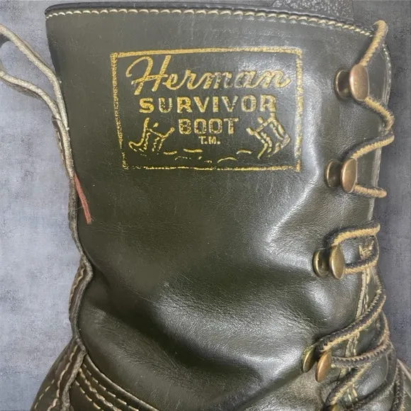 Vintage 70s Herman Survivor  Dark Green Combat Boots Mens 8 Military Grunge Work