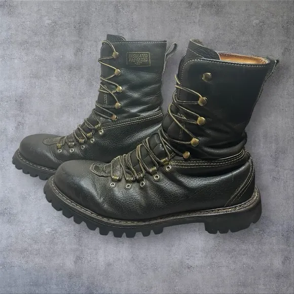 Vintage 70s Herman Survivor  Dark Green Combat Boots Mens 8 Military Grunge Work