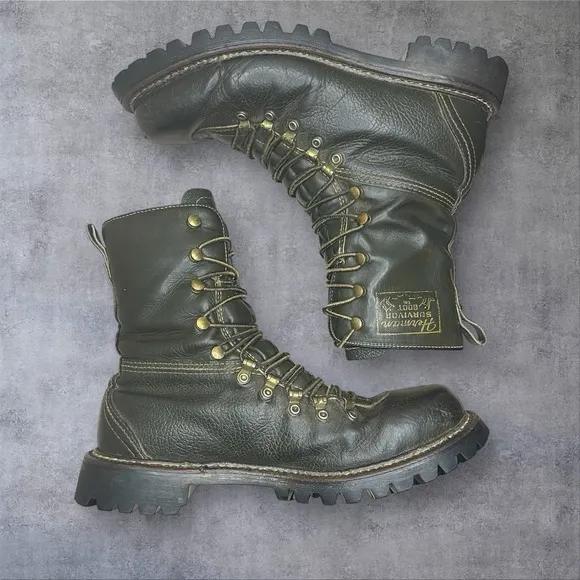 Vintage 70s Herman Survivor  Dark Green Combat Boots Mens 8 Military Grunge Work