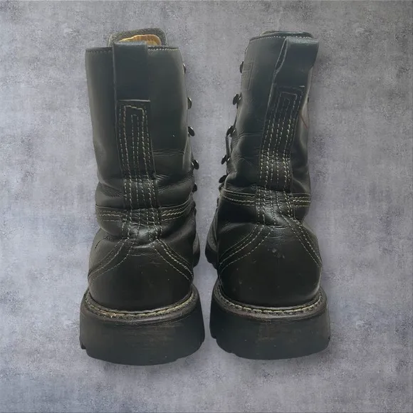 Vintage 70s Herman Survivor  Dark Green Combat Boots Mens 8 Military Grunge Work