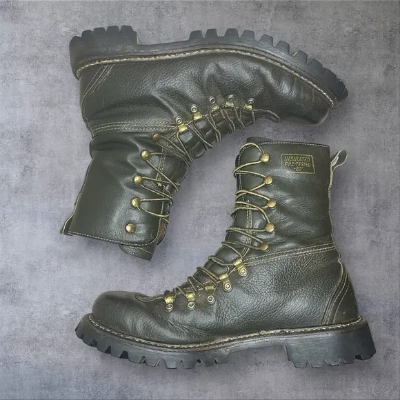 Vintage 70s Herman Survivor  Dark Green Combat Boots Mens 8 Military Grunge Work