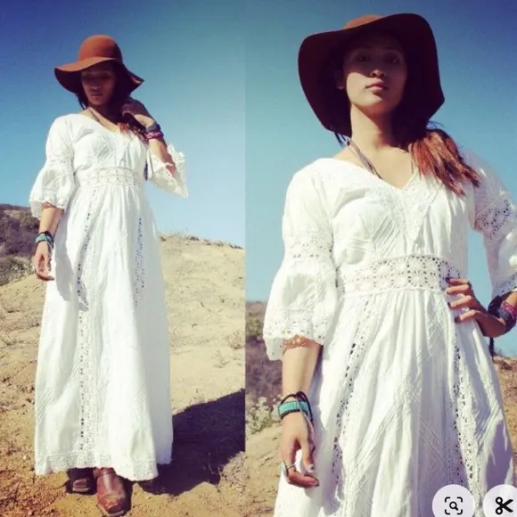 VINTAGE 70’S MEXICAN WEDDING DRESS in White Cotton SZ: XS/S