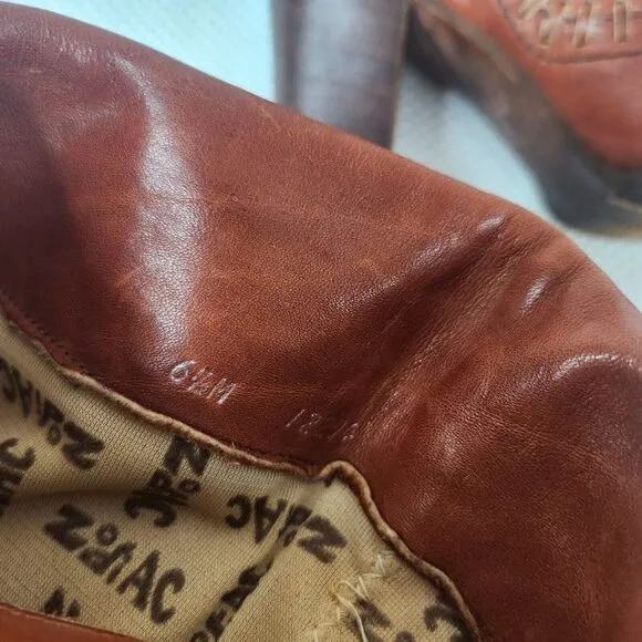 Vintage 70s Zodiac Tall Boots Womens Size 6.5 Brown Stacked Heel Boho Hippy