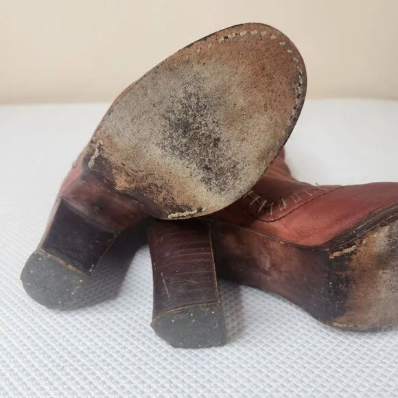 Vintage 70s Zodiac Tall Boots Womens Size 6.5 Brown Stacked Heel Boho Hippy