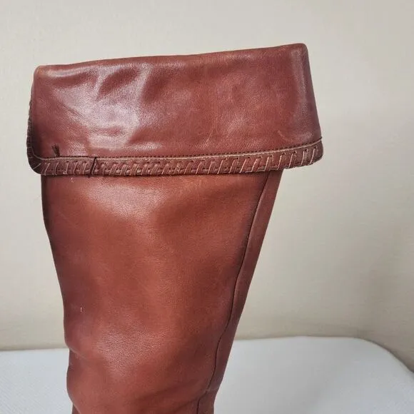 Vintage 70s Zodiac Tall Boots Womens Size 6.5 Brown Stacked Heel Boho Hippy