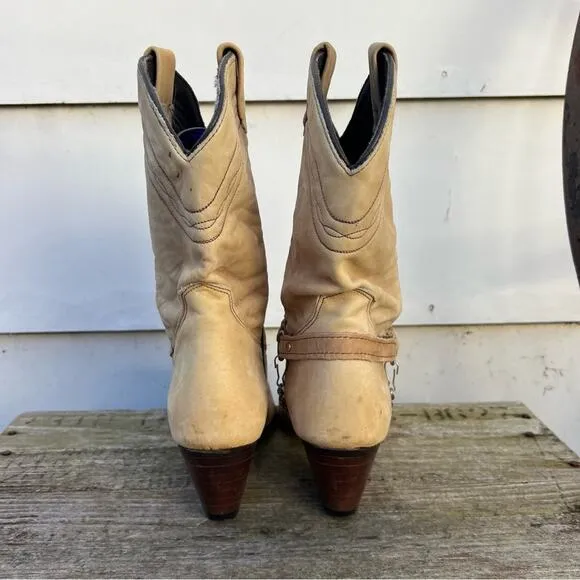 Vintage 80s Acme Cowgirl Western Rockabilly Biker Boots Chain Harness 8 1/2