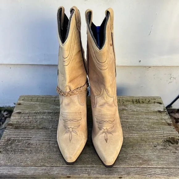 Vintage 80s Acme Cowgirl Western Rockabilly Biker Boots Chain Harness 8 1/2