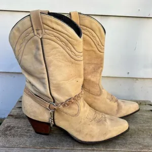 Vintage 80s Acme Cowgirl Western Rockabilly Biker Boots Chain Harness 8 1/2