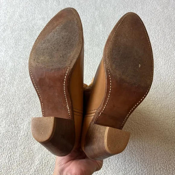 VINTAGE 80S FRYE TAN LEATHER COWBOY BOOTS SIZE 8 WOMENS