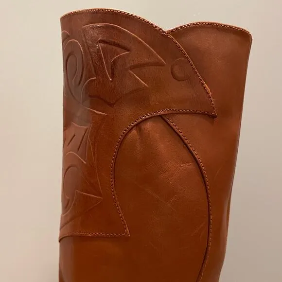 Vintage 80s Leather Boots 7 | Made in Brazil, Embossed Western Riding Boots, NEW