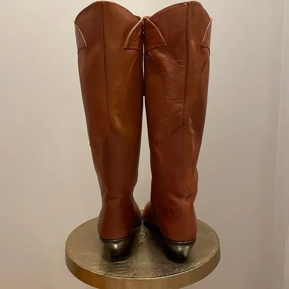 Vintage 80s Leather Boots 7 | Made in Brazil, Embossed Western Riding Boots, NEW