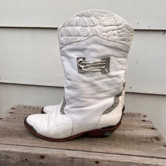 Vintage 80s white and tooled slouchy cowgirl western boots