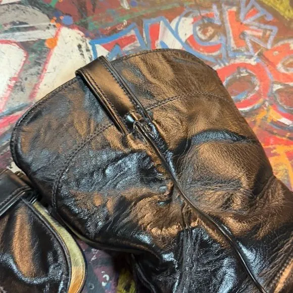 Vintage 80s Wrangler Black Leather Cowboy Boots - Made in USA - Size 9 1/2