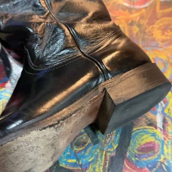 Vintage 80s Wrangler Black Leather Cowboy Boots - Made in USA - Size 9 1/2