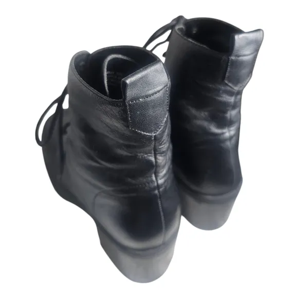 Vintage 90s Apostrophe Black Leather Lace Up Ankle Boot Square Toe Size 9