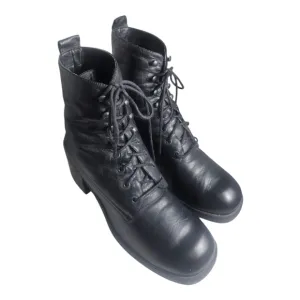 Vintage 90s Apostrophe Black Leather Lace Up Ankle Boot Square Toe Size 9