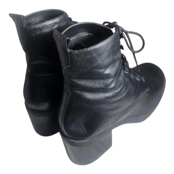 Vintage 90s Apostrophe Black Leather Lace Up Ankle Boot Square Toe Size 9