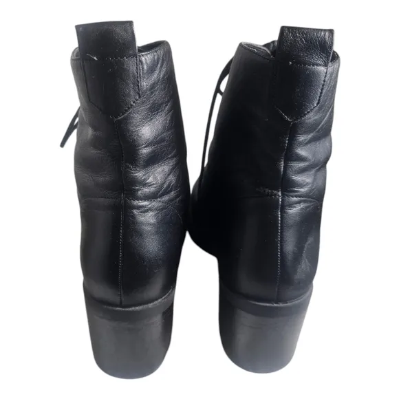Vintage 90s Apostrophe Black Leather Lace Up Ankle Boot Square Toe Size 9