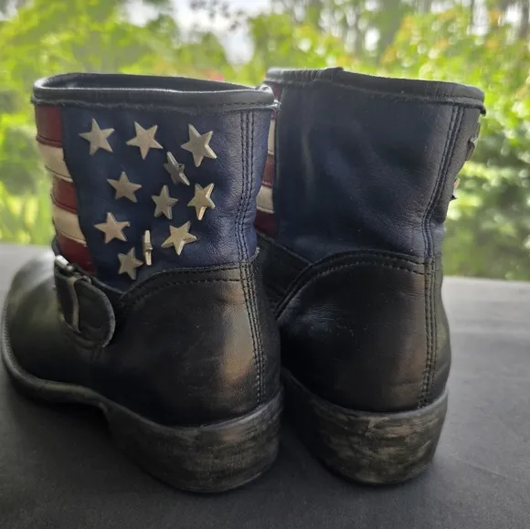 Vintage 90s Catwalk Star Studded American Flag Moto Boots