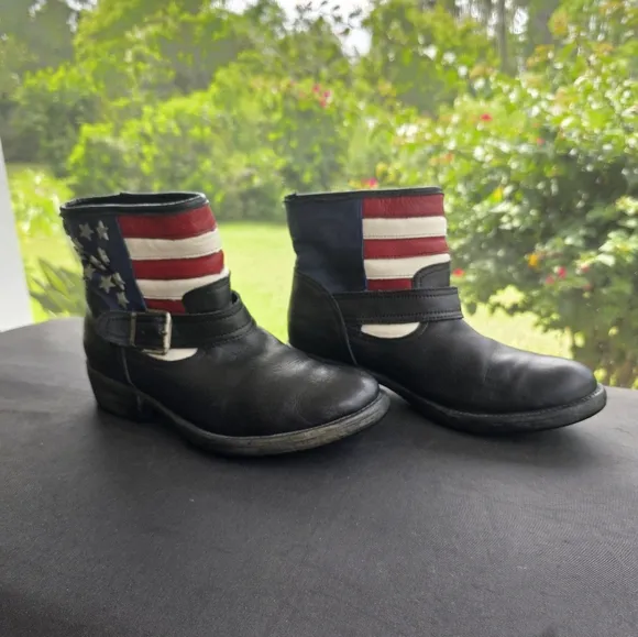 Vintage 90s Catwalk Star Studded American Flag Moto Boots