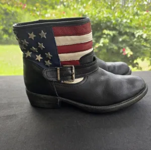 Vintage 90s Catwalk Star Studded American Flag Moto Boots