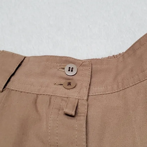 Vintage 90s Chaus Khaki Boho High Rise Side Pocket Pleated Button Up Midi Skirt