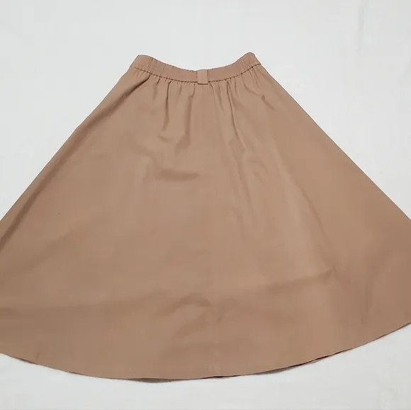 Vintage 90s Chaus Khaki Boho High Rise Side Pocket Pleated Button Up Midi Skirt