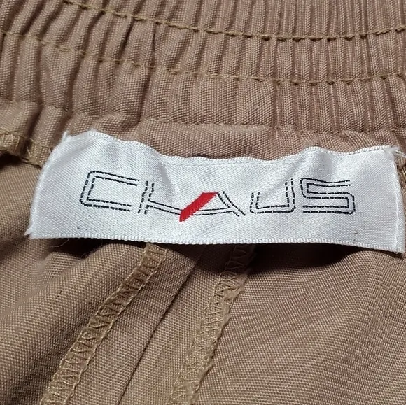 Vintage 90s Chaus Khaki Boho High Rise Side Pocket Pleated Button Up Midi Skirt