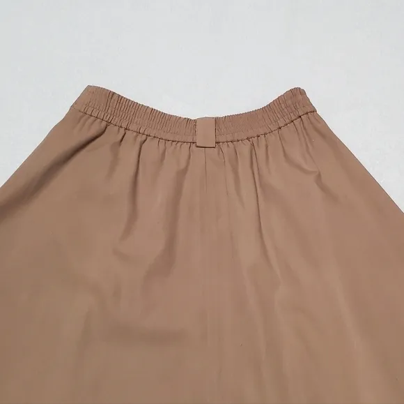 Vintage 90s Chaus Khaki Boho High Rise Side Pocket Pleated Button Up Midi Skirt
