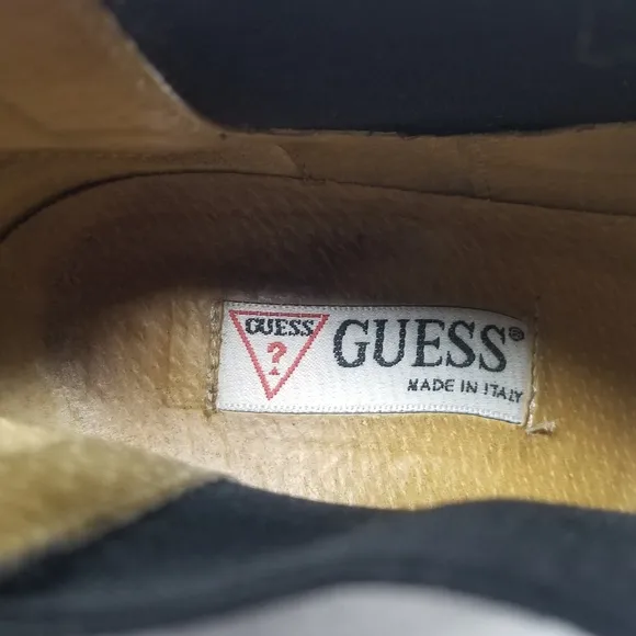 Vintage 90's Guess Black Leather Square Toe Boots Runway Friends Rachel Crawford