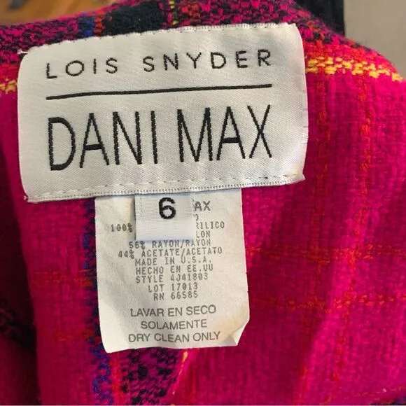 Vintage 90s Hot Pink Plaid Blazer Double Breasted Lois Snyder Dani Max Size 6