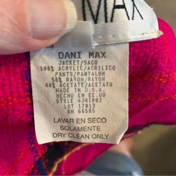 Vintage 90s Hot Pink Plaid Blazer Double Breasted Lois Snyder Dani Max Size 6