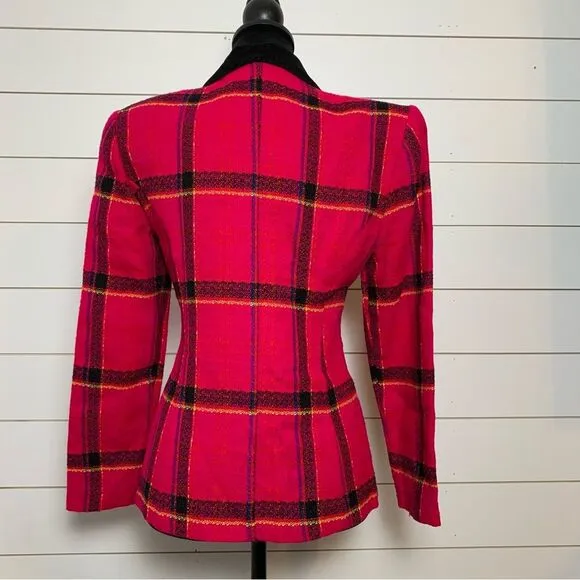 Vintage 90s Hot Pink Plaid Blazer Double Breasted Lois Snyder Dani Max Size 6