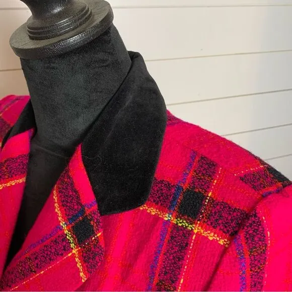 Vintage 90s Hot Pink Plaid Blazer Double Breasted Lois Snyder Dani Max Size 6