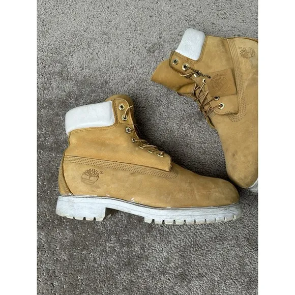 Vintage 90s Mens Boots Timberland 27015 White Trim Y2K Streetwear, Size US 8