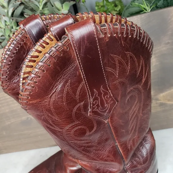 Vintage 90s Tony lama made in mexico cowboy boots size 8.5 D beautiful brown