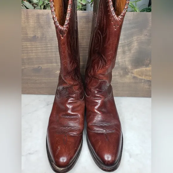 Vintage 90s Tony lama made in mexico cowboy boots size 8.5 D beautiful brown