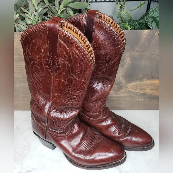 Vintage 90s Tony lama made in mexico cowboy boots size 8.5 D beautiful brown