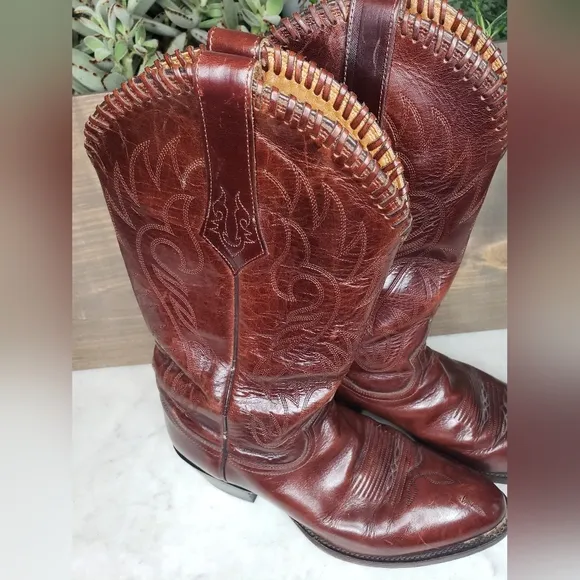 Vintage 90s Tony lama made in mexico cowboy boots size 8.5 D beautiful brown