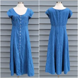 Vintage 90s y2k Ralph Lauren Pearl Snap Boho Western Blue Denim Shirt Dress 12
