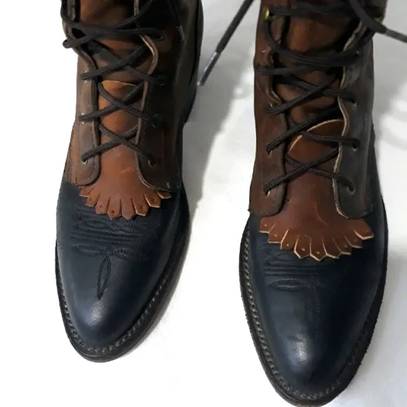 Vintage Abilene Boot Co. Leather Boots Lace Up Black and Brown Size 7 1/2 M