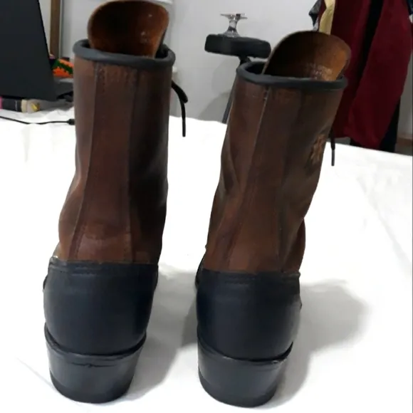 Vintage Abilene Boot Co. Leather Boots Lace Up Black and Brown Size 7 1/2 M