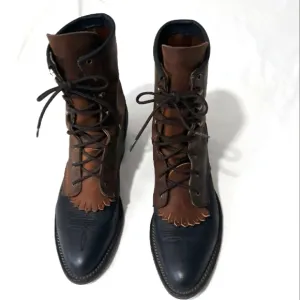 Vintage Abilene Boot Co. Leather Boots Lace Up Black and Brown Size 7 1/2 M
