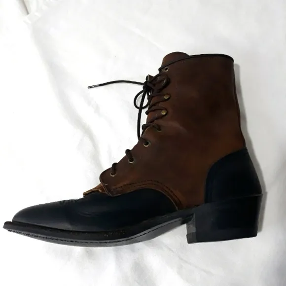 Vintage Abilene Boot Co. Leather Boots Lace Up Black and Brown Size 7 1/2 M