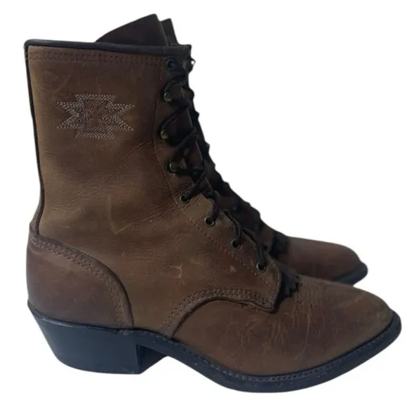 Vintage Abilene Boot Co  Women’s Brown Leather Western Lace Roper Boots